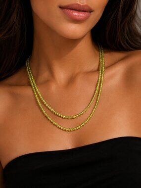 Olive Green Double Strand Beaded Necklace 24" Statement Piece